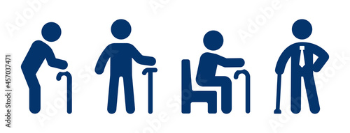 Old man, senior with stick cane icon vector illustration.