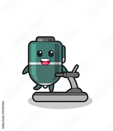 ballpoint pen cartoon character walking on the treadmill