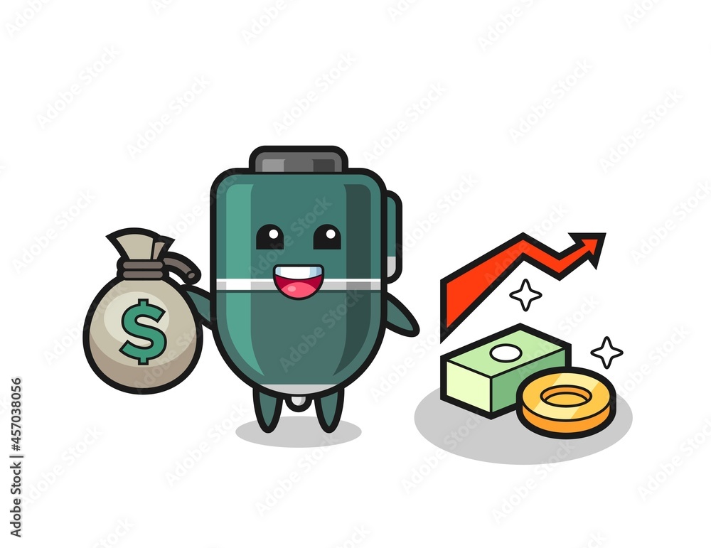 Fototapeta premium ballpoint pen illustration cartoon holding money sack