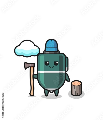Character cartoon of ballpoint pen as a woodcutter