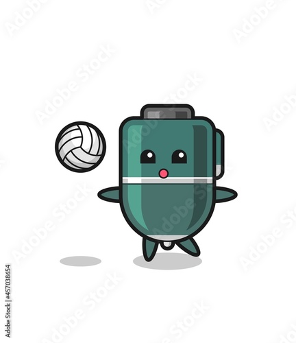 Character cartoon of ballpoint pen is playing volleyball