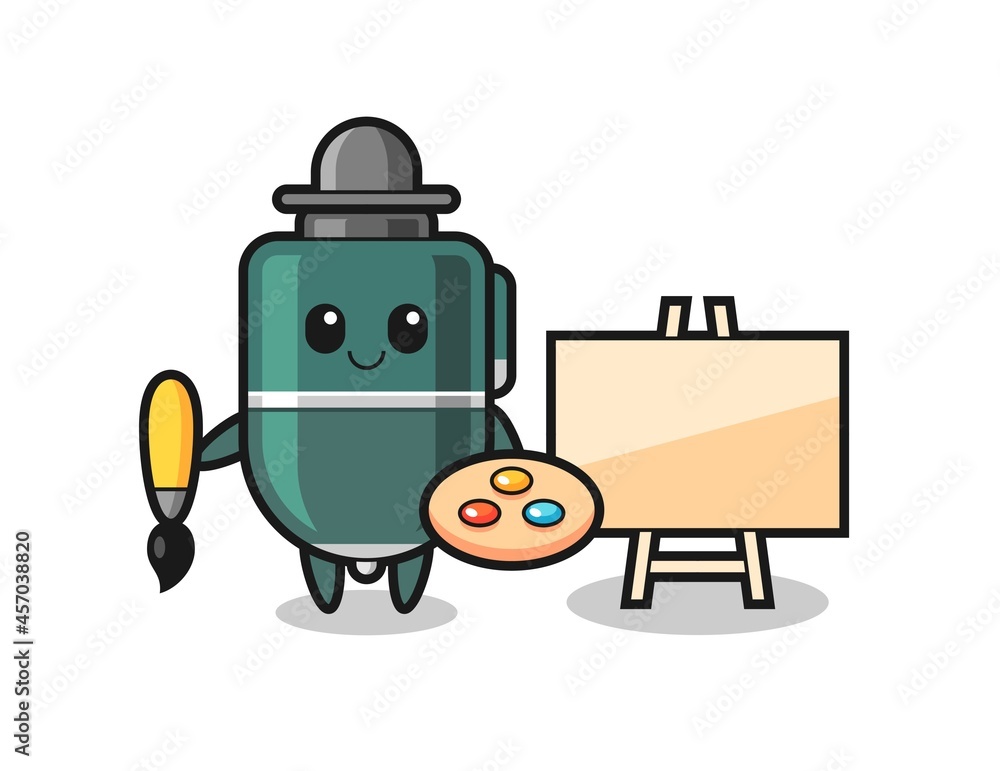Illustration of ballpoint pen mascot as a painter Illustration of ballpoint pen mascot as a painter