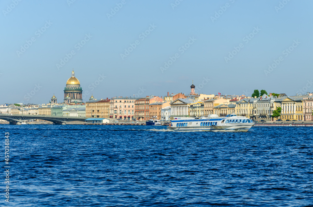 Saint Petersburg.Neva River in pleasure boats.