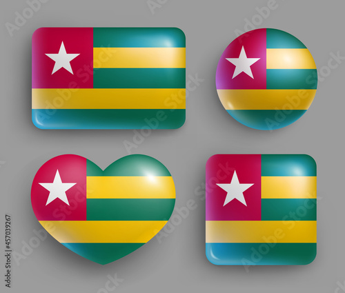 Set of glossy buttons with Togo country flag. Western Africa republic national flag, shiny geometric shape badges. Togo symbols in patriotic colors realistic vector illustration Free Download Set of glossy buttons with Togo country flag. Western Africa republic national flag, shiny geometric shape badges. Togo symbols in patriotic colors realistic vector illustration - GFXLoad
