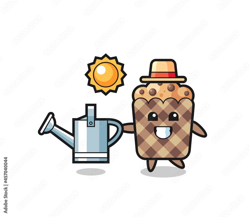 Cartoon character of muffin holding watering can Cartoon character of muffin holding watering can