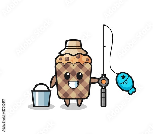 Mascot character of muffin as a fisherman
