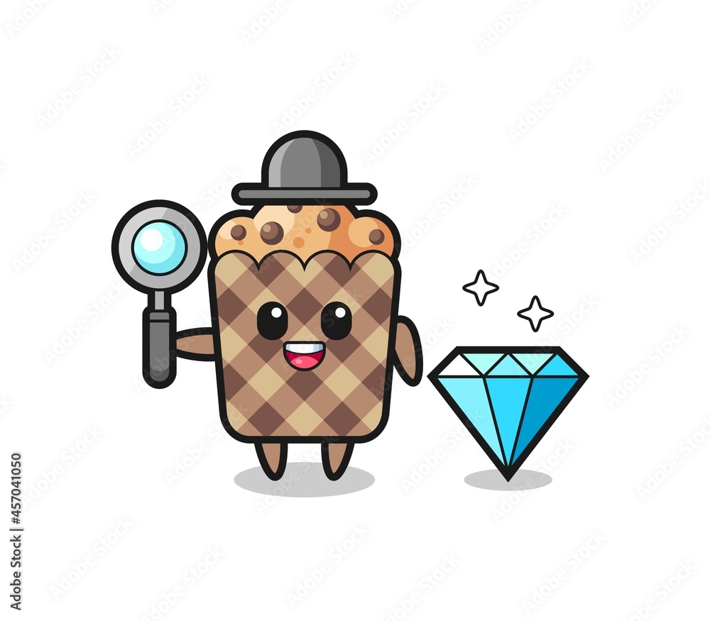 Illustration of muffin character with a diamond