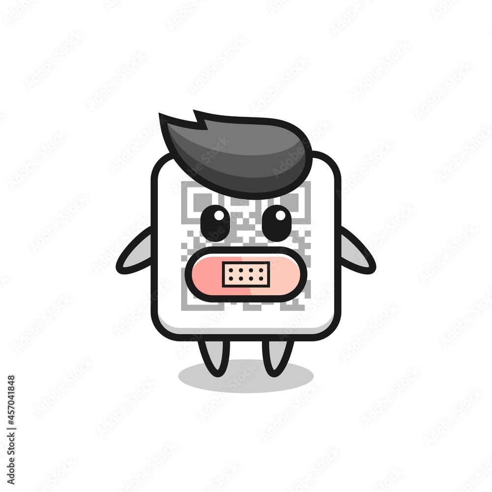 Cartoon Illustration of qr code with tape on mouth Cartoon Illustration of qr code with tape on mouth