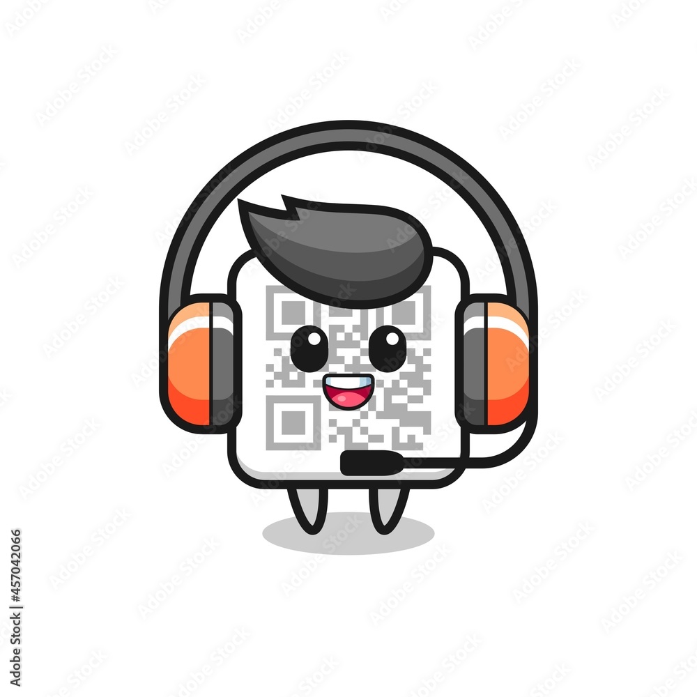 Fototapeta premium Cartoon mascot of qr code as a customer service