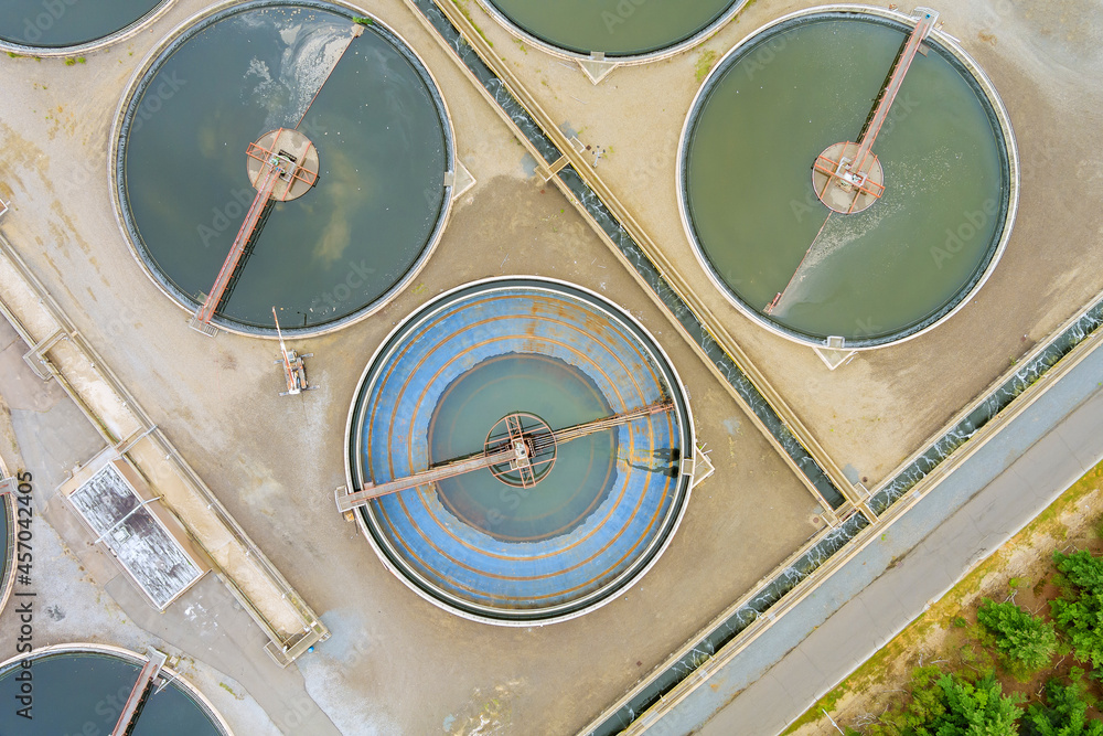 Aerial view of waste water treatment plant solid sedimentation tank Aerial view of waste water treatment plant solid sedimentation tank