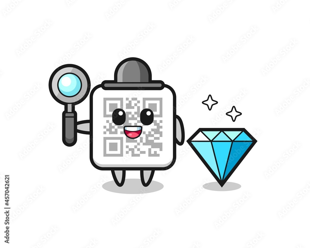 Illustration of qr code character with a diamond Illustration of qr code character with a diamond