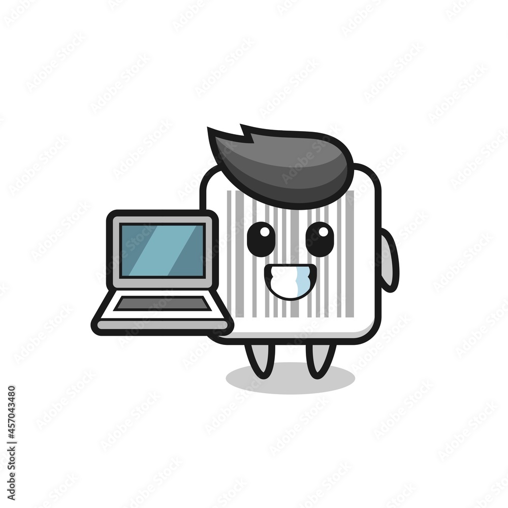 Mascot Illustration of barcode with a laptop Mascot Illustration of barcode with a laptop