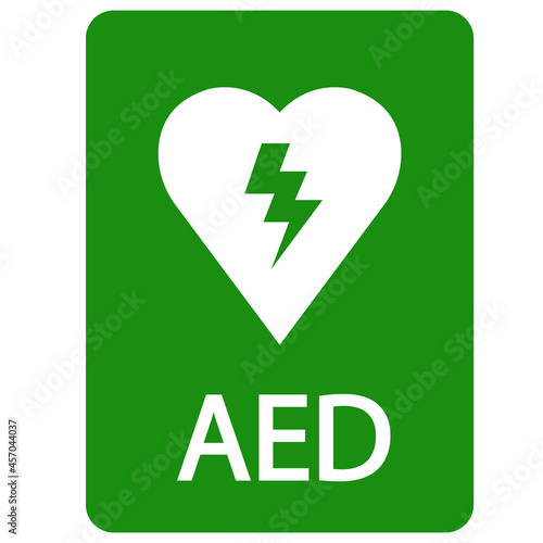 AED,automated external defibrillator / aed sign with heart and electricity symbol flat vector icon	
