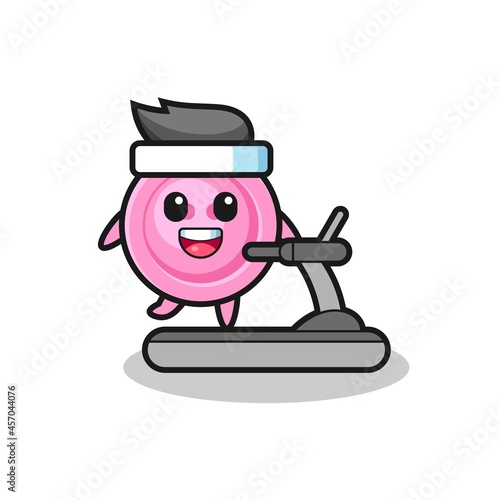 clothing button cartoon character walking on the treadmill