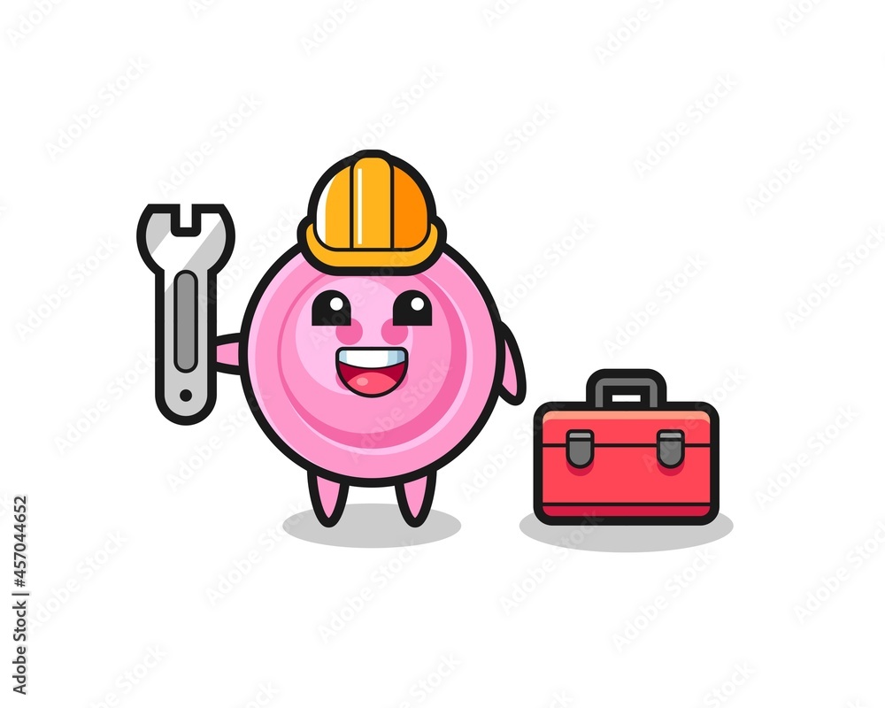 Mascot cartoon of clothing button as a mechanic