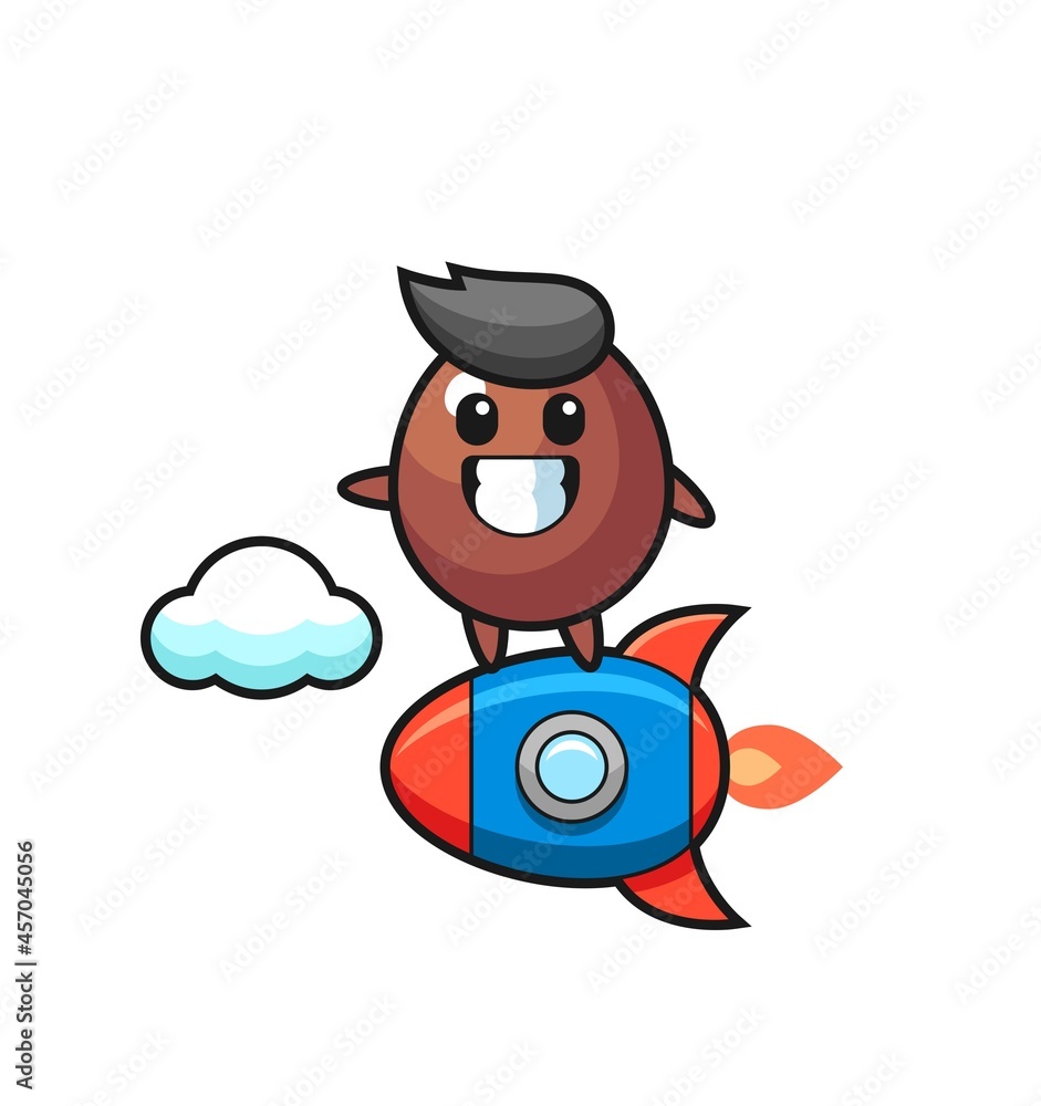 chocolate egg mascot character riding a rocket