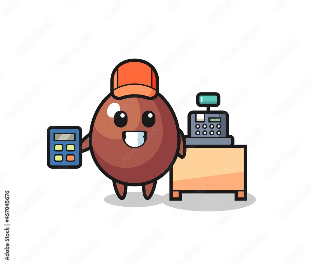 Illustration of chocolate egg character as a cashier Illustration of chocolate egg character as a cashier