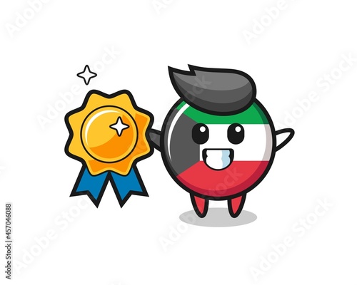 kuwait flag badge mascot illustration holding a golden badge © heriyusuf