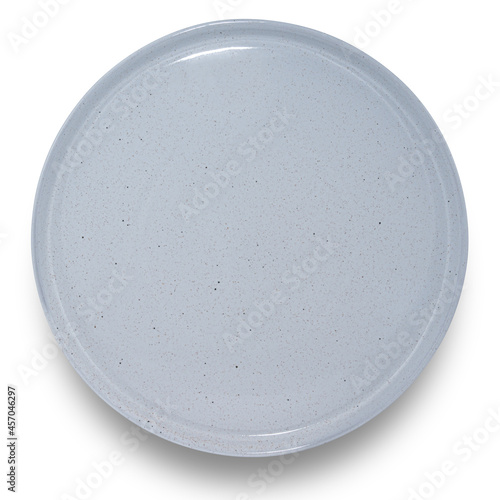 Grey circle ceramics plate isolated on white background.