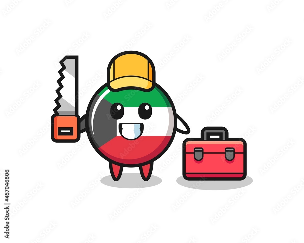 Illustration of kuwait flag badge character as a woodworker