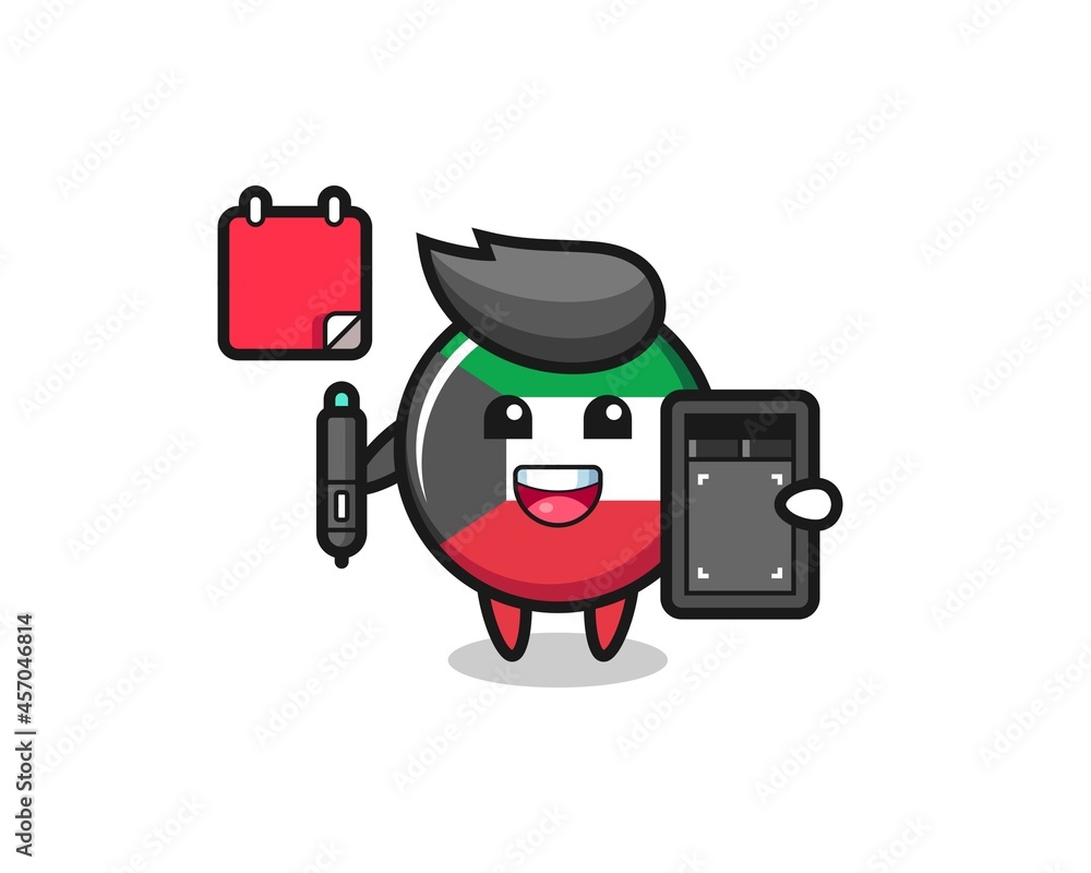 Illustration of kuwait flag badge mascot as a graphic designer Illustration of kuwait flag badge mascot as a graphic designer