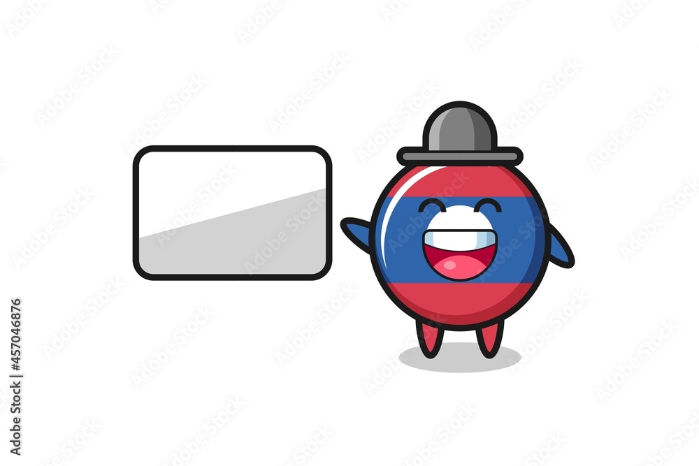 Fototapeta premium laos flag badge cartoon illustration doing a presentation