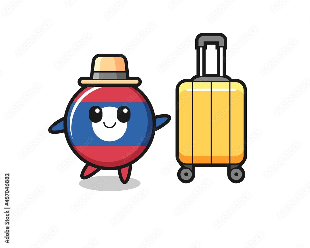 laos flag badge cartoon illustration with luggage on vacation laos flag badge cartoon illustration with luggage on vacation