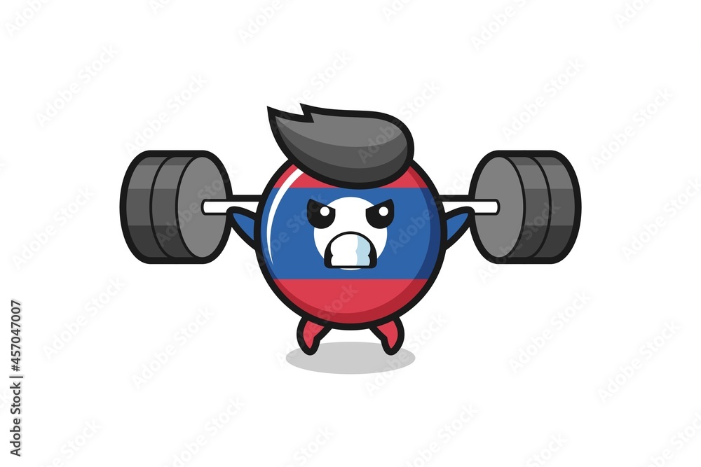 laos flag badge mascot cartoon with a barbell laos flag badge mascot cartoon with a barbell