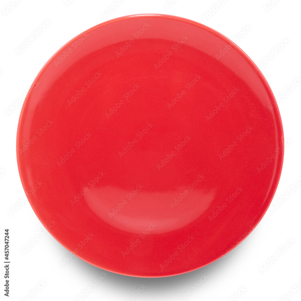 Red circle ceramics plate isolated on white background. Red circle ceramics plate isolated on white background.