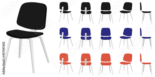 Modern chair set with different pose and color isolated on white background