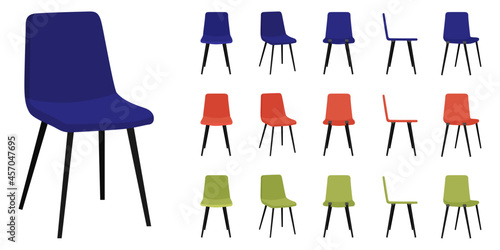 Modern chair set with different pose and color isolated