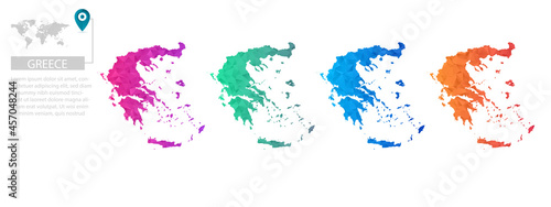 Set of vector polygonal Greece maps. Bright gradient map of country in low poly style. Multicolored country map in geometric style for your