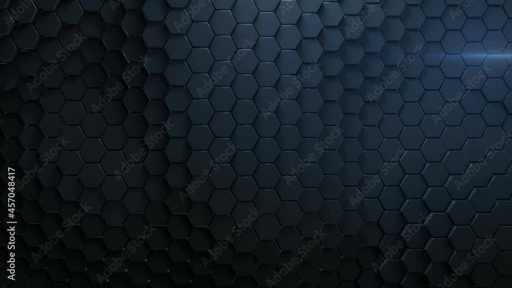 Abstract background with black hexagons. Futuristic technology honeycomb mosaic. 3D render seamless loop animation Abstract background with black hexagons. Futuristic technology honeycomb mosaic. 3D render seamless loop animation