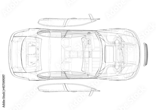 Assembling electric car. Vector