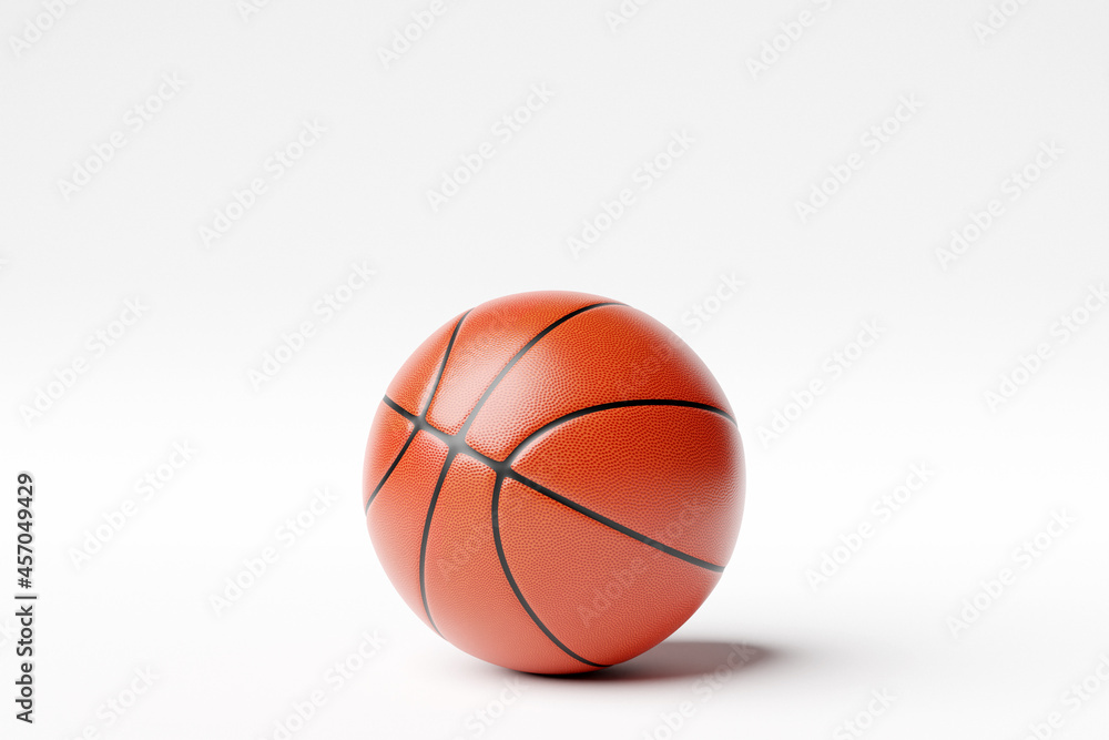 3d illustration of classic orange basketball ball with stripes on white isolated background
