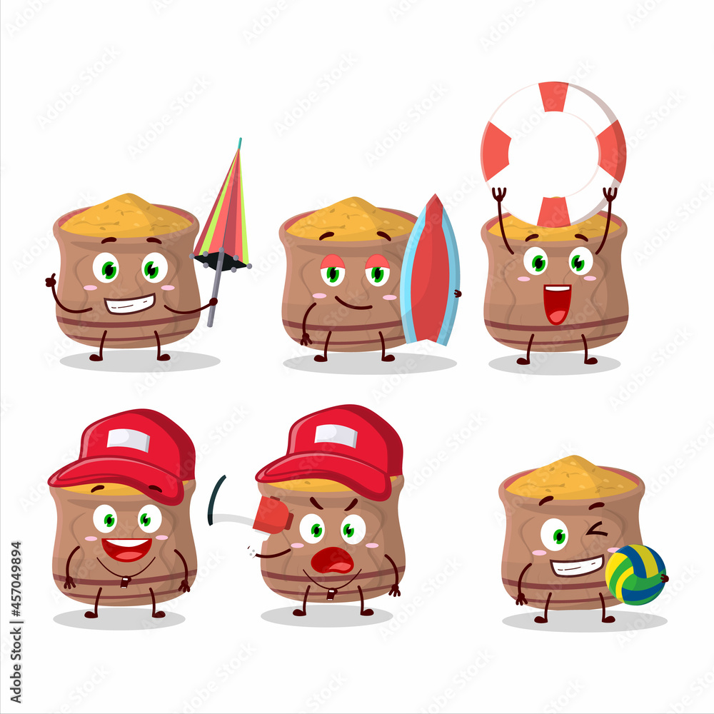 Happy Face curcuma cartoon character playing on a beach Happy Face curcuma cartoon character playing on a beach