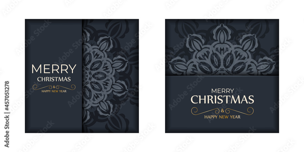Holiday card Merry christmas in dark blue color with winter blue ornament