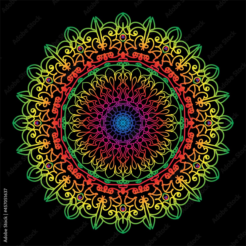 Luxury Decorative Colorful Islamic Batik Mandala Greetings Card Background With Abstract Unique Pattern Design In East Style