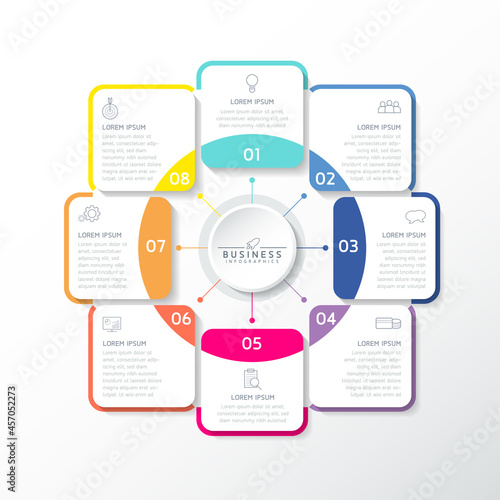 Vector illustration, infographics design, template, marketing, information, with 8 options or steps