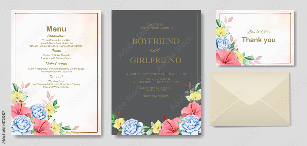 Fototapeta premium Elegant watercolor wedding invitation floral design