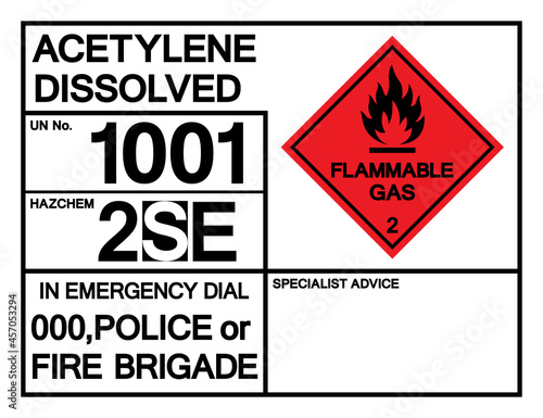 Acetylene Dissolved UN 1001 Symbol Sign, Vector Illustration, Isolate On White Background, Label .EPS10