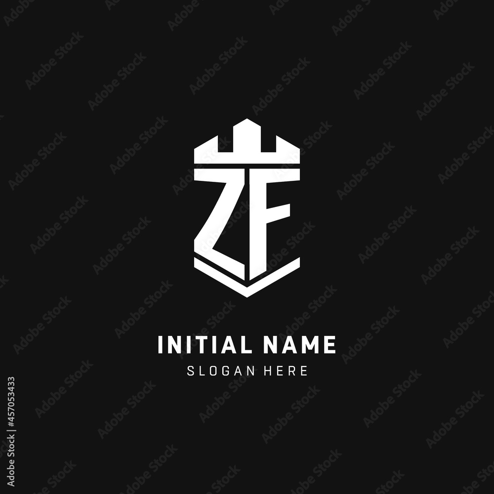 ZF monogram logo initial with crown and shield guard shape style Stock ...