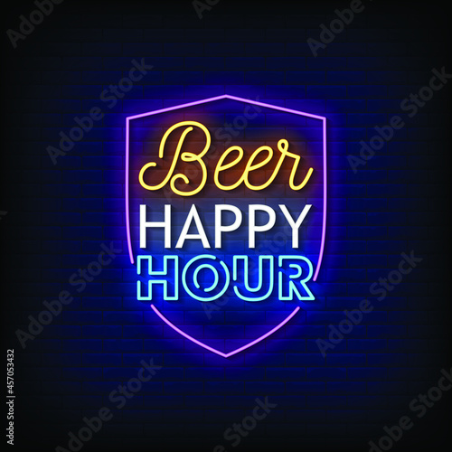Beer Happy Hour Neon Signs Style Text Vector