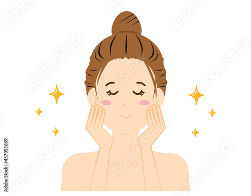 スキンケアをする女性のベクターイラスト