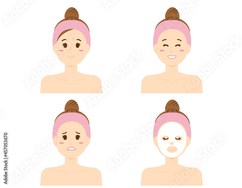 スキンケアをする女性のベクターイラスト