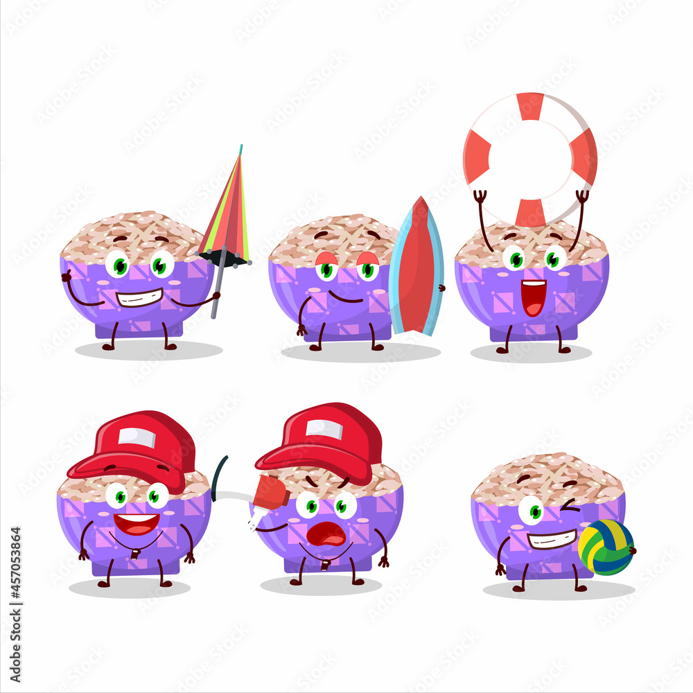 Happy Face rose matta rice cartoon character playing on a beach Happy Face rose matta rice cartoon character playing on a beach