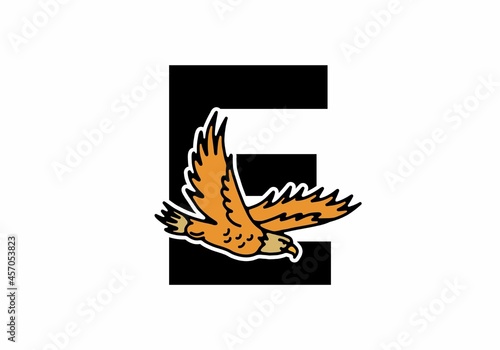 Line art illustration of flying eagle with E initial letter