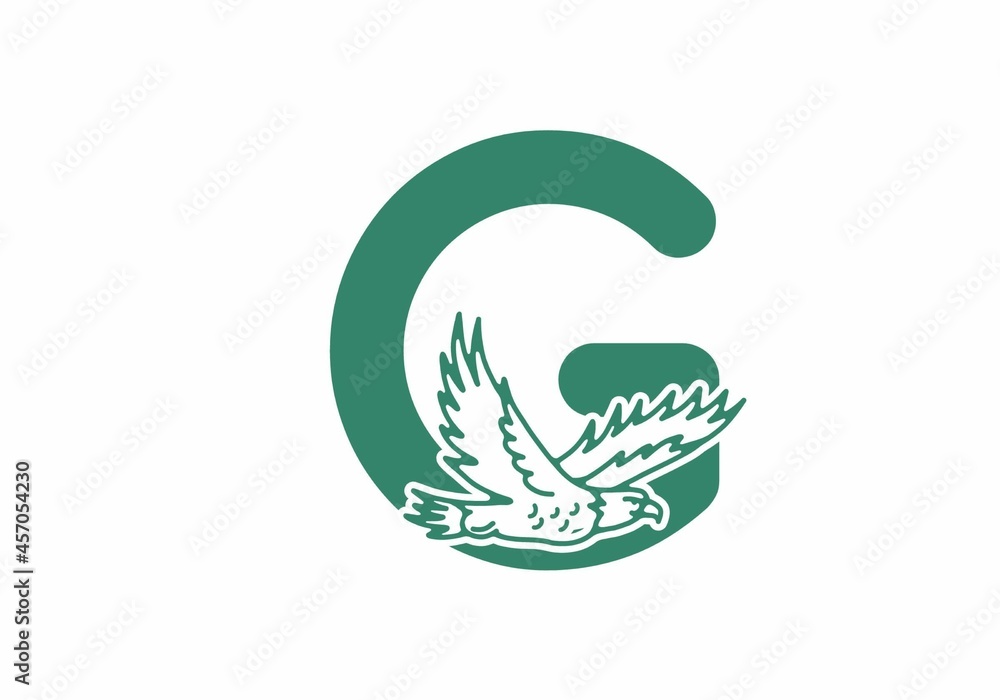 Obraz premium Line art illustration of flying eagle with G initial letter