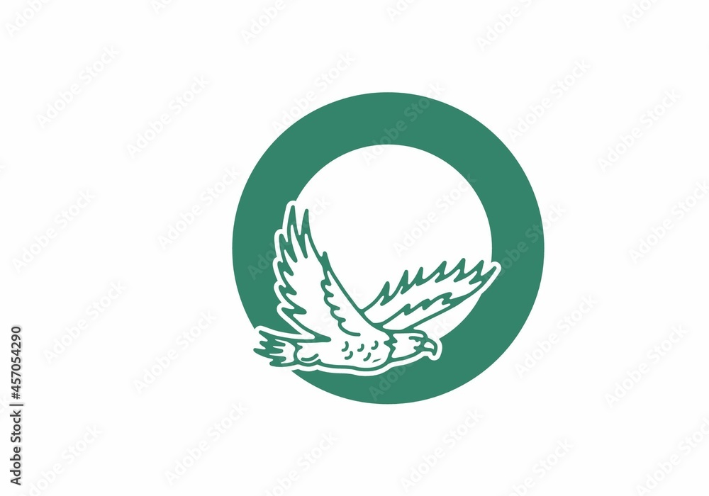 Line art illustration of flying eagle with O initial letter Line art illustration of flying eagle with O initial letter