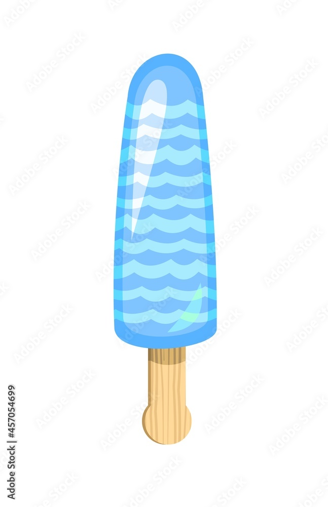Blue Ice cream. Summer food sweet dessert. Flat design. Object is isolated on a white background. Popsicle on a stick. Illustration Vector. Blue Ice cream. Summer food sweet dessert. Flat design. Object is isolated on a white background. Popsicle on a stick. Illustration Vector.